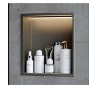 Douche murale en acier inoxydable avec lumière LED, niche de douche encastrée, insert de douche mural, sans carrelage pour salle de bain et cuisine (gris, 32 x 32 x 12,5 cm)