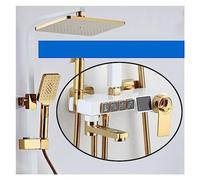 Douche Numérique, Ensemble de douche en or salle bain thermostatique système numérique montage mural mélangeur chaud et froid robinet intelligent tête carrée SPA pluie(Thermostatic-03)