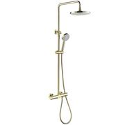 Douche, or brossé en or thermostatique mural de douche de douche ensemble de douche en laiton Diverter Mixer Douche de salle de bain avec pomme de douche de 8 pouces et coup de poils, ensemble de
