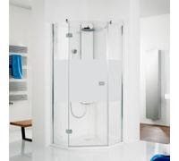 Douche pentagonale HSK Premium Softcube en 3 parties, avec 1 porte pivotante, dimensions : 100 x 100 x 200 cm, butée gauche, 6860100-L-41-50edelglas, Cabines de douche: Aspect chromé : ESG clair avec 
