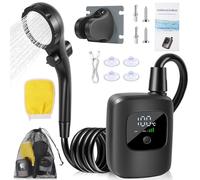 Douche portable compacte - Équipement de bain extérieur, pompe de camping 2400 mAh avec circulation, ensemble de lavage de voiture avec poignée, accent de voyage, randonnée, fournitures utilitaires