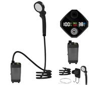 Douche portable, douche de voyage rechargeable, pompe à affichage mené étanche, 3 pulvérisateurs de lavage pour l'extérieur, jardin, plage, animal, bain, camping-car, voiture, 11,42 x 7,48 x 3,35
