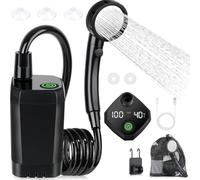 Douche portable rechargeable avec affichage LED pour la surveillance du niveau de batterie et de la température de l'eau pour activités de camping en plein air (6000 mA gris)