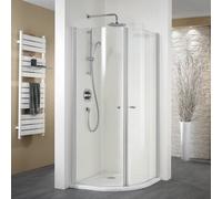 Douche ronde exclusive HSK avec 2 portes battantes, dimensions : 90 x 90 x 200 cm, rayon 550 mm, 450090-01-50edelglas, Cabines de douche: Alu-argent mat : ESG clair avec verre noble