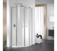 Douche ronde HSK Exklusiv avec 2 portes battantes, 4 sections, dimensions : 80 x 80 x 200 cm, rayon 500 mm, 455080-01-50, Cabines de douche: Alu-argent mat : ESG clair