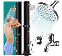 Douche Solaire 35L - Douche de Jardin Solaire Chaude avec Robinet et Pommeau de Douche à Effet Pluie, Température Réglable Jusqu'à 60°C, Douche Solaire Exterieure Idéal pour Piscine Plage Jardin