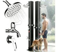 Douche Solaire 40 Litres, Eau Chaude Jusqu'à 60 °C, Température de L'eau Réglable, Douche de Jardin avec Pommeau de Douche Rotatif et Robinet à Pied, Douche Extérieure Pour Jardin, Piscine, Plage
