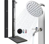 AREBOS - Douche Solaire - 35 L - 216cm - Thermomètre intégré - Surface antidérapante - Argent-Noir