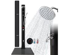 Douche solaire AREBOS 40L Premium & élément de sol anthracite | avec couverture & matériel de montage | avec thermomètre intégré & douche à pied