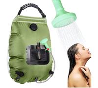 Douche solaire portable, 20 L, flexible amovible et pommeau de douche à commande marche/arrêt, compacte pour le camping, Étiquette