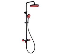 Douche thermostatique ensemble de douche ensemble mural de douche de douche de salle de bain avec 10 pouces piste de douche, douche à main multifonctionnelle, bec de baignoire, noir, chrome