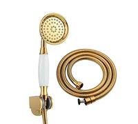 Douches à main, douche à main rétro, pulvérisateur de pluie vintage, pomme de douche en céramique en laiton en forme de téléphone, pomme de douche ronde dorée avec tuyau de 1,5 mètre + support, pour