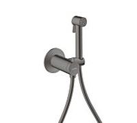 Douches bidette Hansgrohe AXOR Pommeau de douche bidette 29242330 1 jet rond pour eau mitigée avec support de pommeau de douche et flexible de douche 1,25 m, chrome noir poli