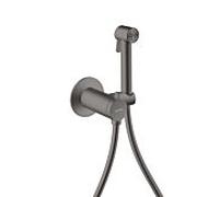 Douches bidette Hansgrohe AXOR Pommeau de douche bidette 29242340 1 jet rond pour eau mitigée avec support de pommeau de douche et flexible de douche 1,25 m, chrome noir brossé