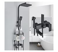 Douches, Système de douche Ensemble de robinet de douche en laiton noir Robinet de baignoire à effet pluie avec étagère de salle de bain Mélangeur de douche à hauteur réglable à 4 fonctions Grue