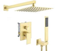 Douchets de douche Ensembles complets, système de douche en or 8 pouces pomme de douche de pluie avec soupape de douche à main et bilan de pression du kit de garniture, argent brossé (couleur: or