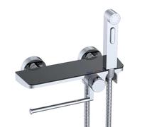 Douchette design WC/bidet avec étagère et porte-rouleau - Kit complet avec mitigeur en saillie avec valve G1/2", plateau intégré et porte-rouleau de papier toilette