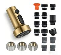Douchette Robinet Extractible Cuisine 3 Modes avec Adaptateurs Multiples - Tête Rotative pour Lavage Vaisselle et Fruits - ABS Argent Or 5.2x8.8cm(Gold)
