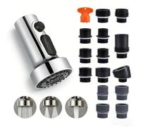 Douchette Robinet Extractible Cuisine 3 Modes avec Adaptateurs Multiples - Tête Rotative pour Lavage Vaisselle et Fruits - ABS Argent Or 5.2x8.8cm(Silver)