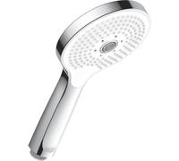 Douchette Universelle Duravit Avec 3 Types De Jets (rain, Pulse, Mono), Ronde (Ã¿ 120 Mm) Facile à Nettoyer Avec Fonction Minusflow économisént L'Eau, Chromé/blanc