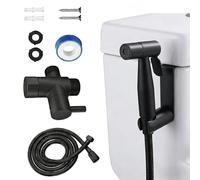 Douchette WC Bidet en Acier Inoxydable Kit Douchette Toilette avec Vanne 3 Voies (1/2") & Flexible 150cm Bidet Toilette WC pour Hygiène Personnelle, Soins Bébé et Animaux (Acier) (Noir)