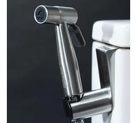 Douchette WC (Brevet Déposé) de Marque Française pour Toilette avec Jet Réglable - Bidet Hygiénique avec Robinet 3 Voies, Pistolet, Flexible et Support Inclus - Kit Hygiene Intime Complet (Inox)