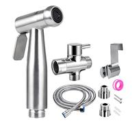 Douchette Wc Kit Complet - Kit Douchette Wc avec Vanne 3 Voies (1/2"-3/8") I Tailles Standards France (Argent)