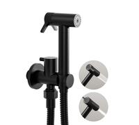 Douchette WC Noir, Douchette Toilette WC 2 Jets en Laiton, Eau Froide | Kit Douchette WC CompletPulvérisateur de Bidet à Main avec 1.2m Tuyau et Support, pour Hygiène Personnelle