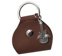 DOUDINGMAO Boîte de rangement confortable pour médiators de guitare, étui de protection résistant aux chocs, texture PU élégante, marron, Silver pendant