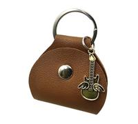 DOUDINGMAO Boîte de rangement confortable pour médiators de guitare, étui de protection résistant aux chocs, texture PU élégante, marron, Golden pendant