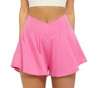 DOUDINGMAO Short de sport à séchage rapide pour femme, taille haute, taille élastique avec poches pour fitness, cyclisme, course à pied, short de course à pied avec tissu à séchage rapide