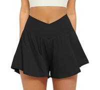 DOUDINGMAO Short de sport à séchage rapide pour femme, taille haute, taille élastique avec poches pour fitness, cyclisme, course à pied, short de course à pied avec tissu à séchage rapide