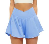 DOUDINGMAO Short de sport à séchage rapide pour femme, taille haute, taille élastique avec poches pour fitness, cyclisme, course à pied, short de course à pied avec tissu à séchage rapide