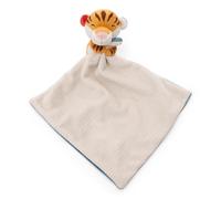 Doudou 22x22 cm Beige-Bleu avec Peluche Tigre 12 cm - Couverture, Couette en Tissu Doux pour bébés et Tout-Petits - Peluche Douce pour bébé - pour Les Petits Enfants, Les Filles et Les garçons