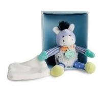 Doudou ane bleu choupidoudou avec mouchoir 18cm et coffret naissance en bois - peluche enfant - cadeau naissance doudou compagnie Bleu G