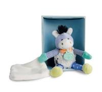 Doudou Ane Bleu Choupidoudou Avec Mouchoir 18cm Et Coffret Naissance En Bois - Peluche Enfant - Cadeau Naissance Doudou Compagnie