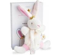Doudou et Compagnie – Attache tétine Lapin Perlidoudou 15 cm Blanc/Rose – Boîte cadeau
