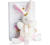 Doudou avec attache tétine - DOUDOU ET COMPAGNIE - Lapin Fleurs - Blanc rose doré - Mixte - A partir de 0 mois