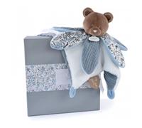DOUDOU ET COMPAGNIE - Doudou Ours Bleu avec Pétales - Collection BOH'AIME - Boite Cadeau - 27 Cm - Idée Cadeau de Naissance Fille et Garçon - Garantie Doudou Perdu - DC4023