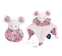 Doudou et Compagnie – Balle d'éveil et doudou cocon 3 en 1 Les Petits Futés 25 cm Blanc et Fleurs