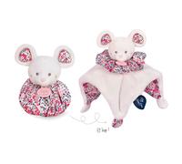 Doudou et Compagnie – Balle d'éveil et doudou cocon 3 en 1 Les Petits Futés 25 cm Blanc et Fleurs