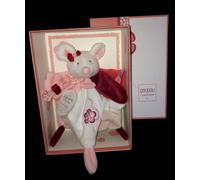 Doudou & Compagnie carré Clementine la Souris blanche rose bordeaux fleur DC2614