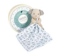 Doudou et Compagnie – Peluche Chien 15 cm avec doudou plat, Botanic Bio, beige/bleu