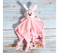 Doudou en peluche - Serviette apaisante pour bébé et enfant - Lapin rose