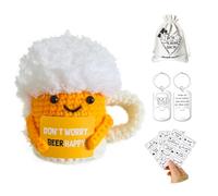 Doudou en verre à bière tricoté à la main dans un sac en coton - Avec ouvre-bonheur et 24 cartes de courage - Buddy de bureau - Ange gardien pour enfants - Consolateur d'âme de fête - Cadeau pour