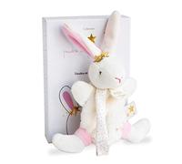 Doudou et Compagnie - Attache Tétine Doudou Lapin avec Etoile - Collection Perlidoudou - 15 cm - Blanc/Rose - Attache Sucette avec Boîte Cadeau - Idée Cadeau Naissance Bébé - DC3510