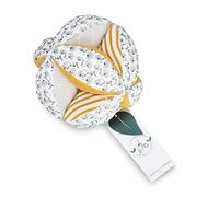 Doudou et Compagnie – Balle d'éveil avec hochet Pollen l'Abeille – Coton bio 15 cm Jaune/Blanc