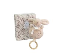 DOUDOU ET COMPAGNIE - Boîte à Musique Lapin Doudou beige - Peluche Musicale Ultra Douce Bébé avec Anneau Bois - Doudou Veilleuse Berceuse pour Endormir Bébé - Idée Cadeau Naissance - DC4370
