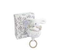 DOUDOU ET COMPAGNIE - Boîte à Musique Lapin Doudou Blanc - Peluche Musicale Ultra Douce Bébé avec Anneau Bois - Doudou Veilleuse Berceuse pour Endormir Bébé - Idée Cadeau Naissance - DC4365