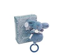 Doudou et Compagnie - Boîte à Musique Lapin Doudou Bleu - Peluche Musicale Ultra Douce Bébé avec Anneau Bois - Doudou Veilleuse Berceuse pour Endormir Bébé - Idée Cadeau Naissance - DC4368